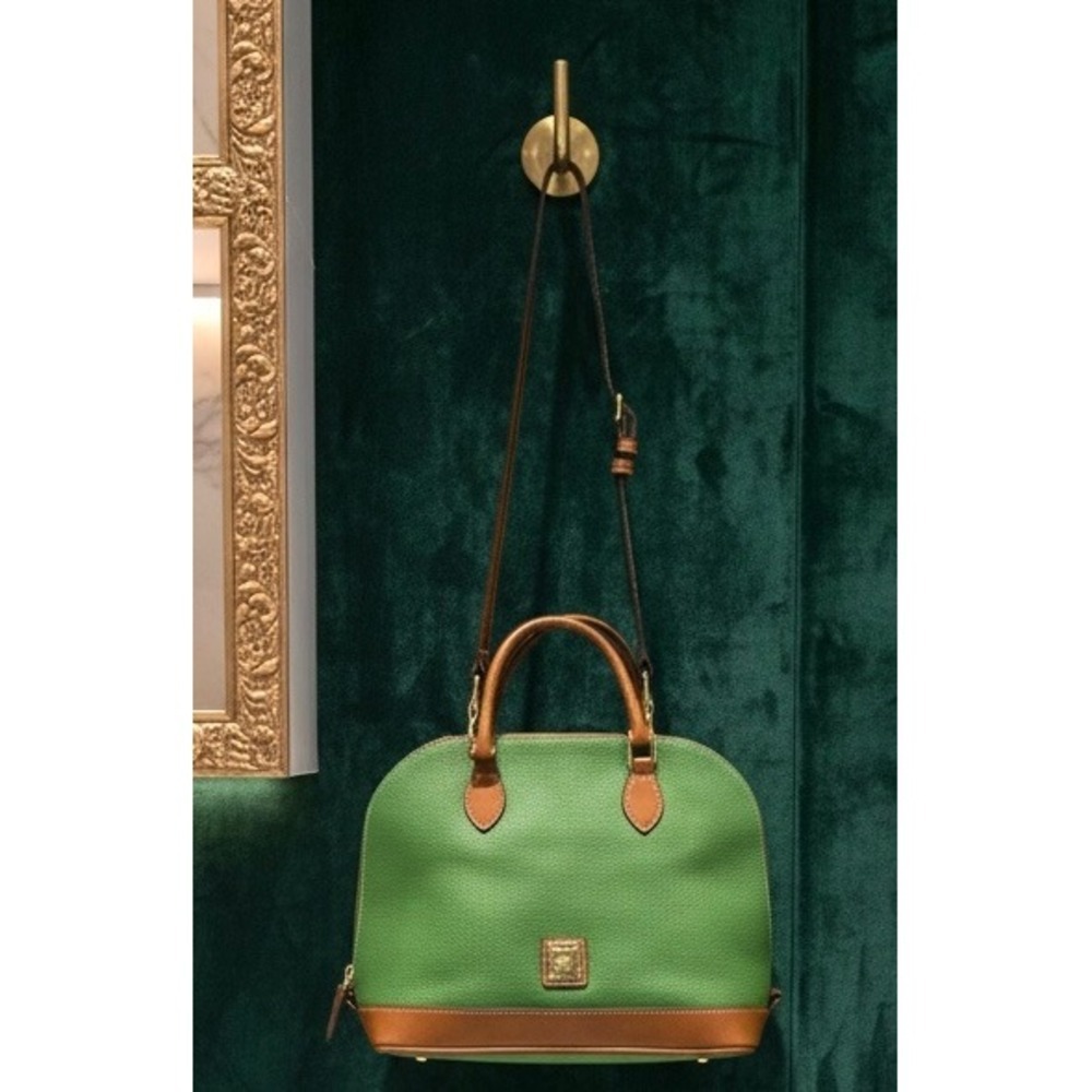 Dooney & Bourke Green Pebbled Leather Zip Zip Satchel Crossbody Bag